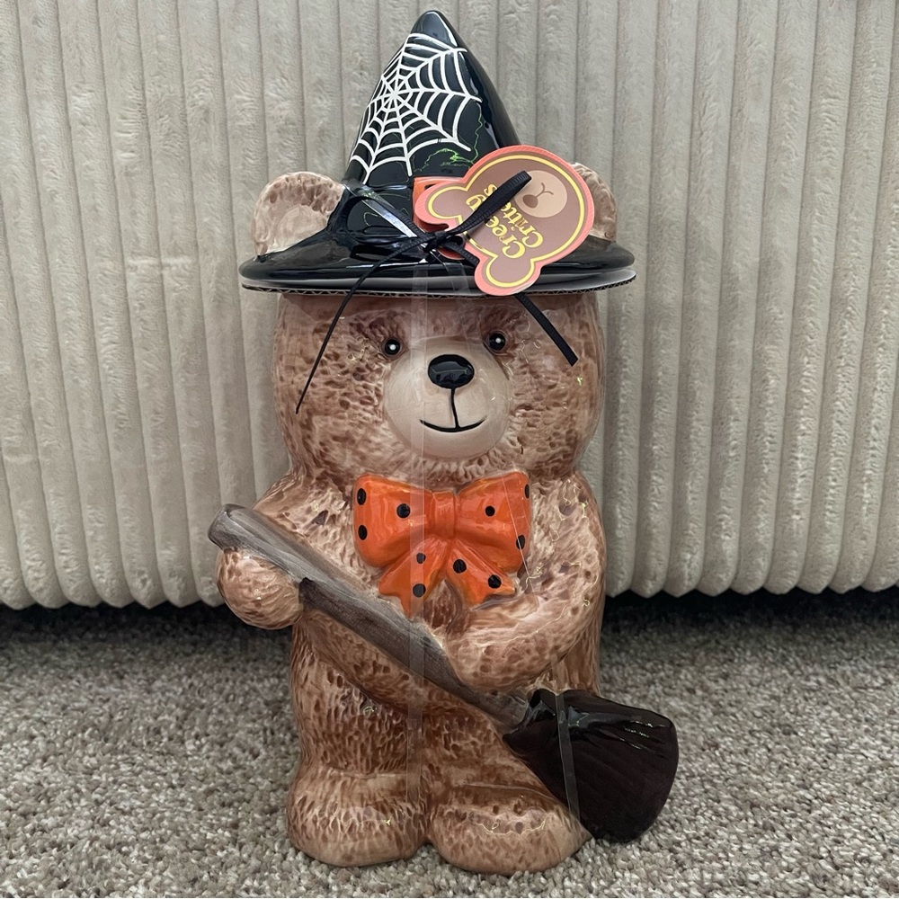 Halloween Witch Teddy Bear Cookie Jar